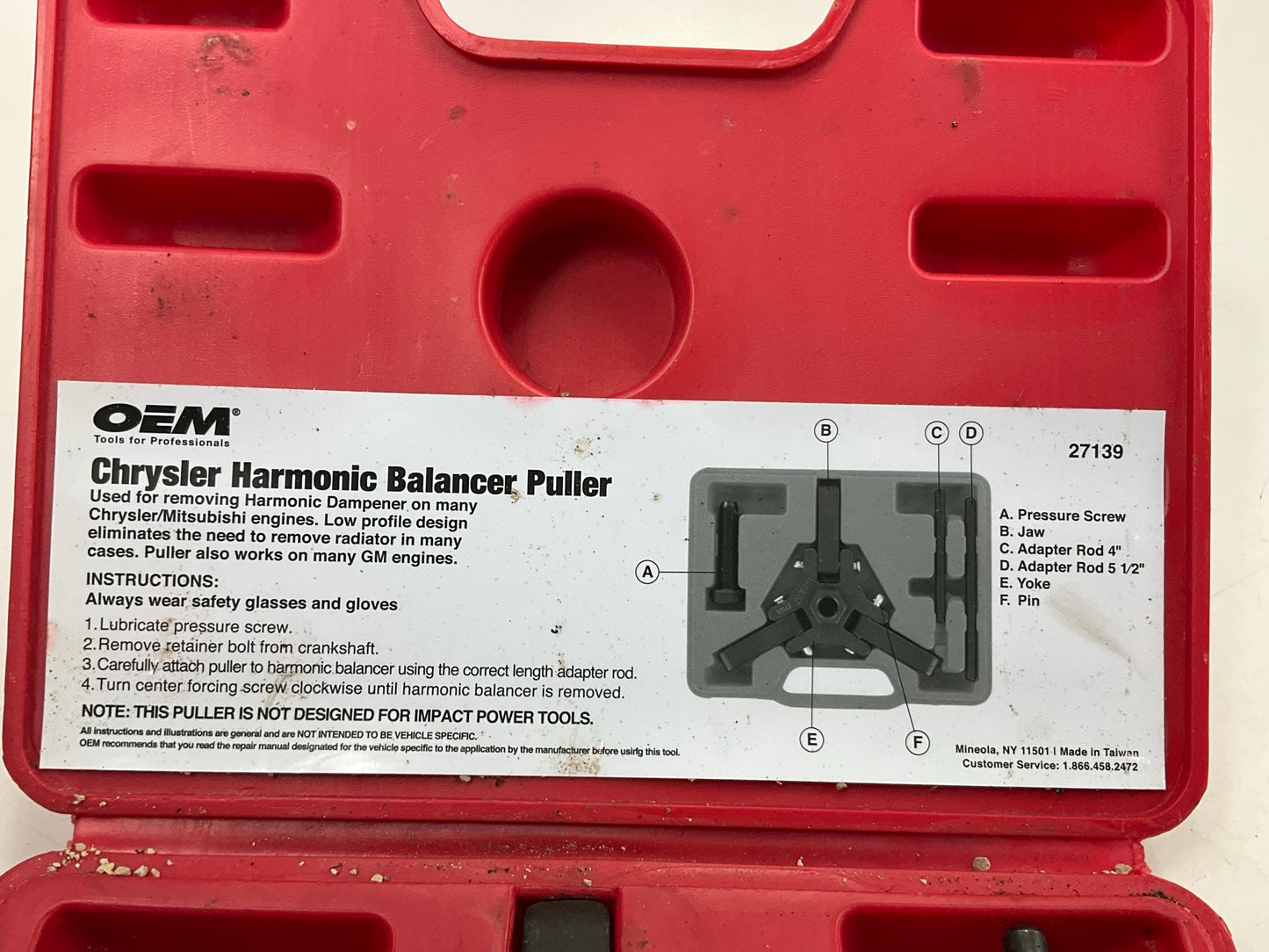 USED #28 OEM TOOLS 27139 Harmonic Damper, Balancer Removal Tool Set For Chrysler