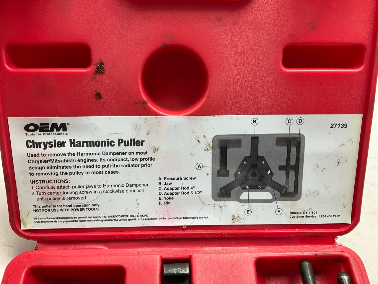 USED #2 OEM TOOLS 27139 Harmonic Damper, Balancer Removal Tool Set For Chrysler