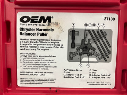 USED #31 OEM TOOLS 27139 Harmonic Damper, Balancer Removal Tool Set For Chrysler