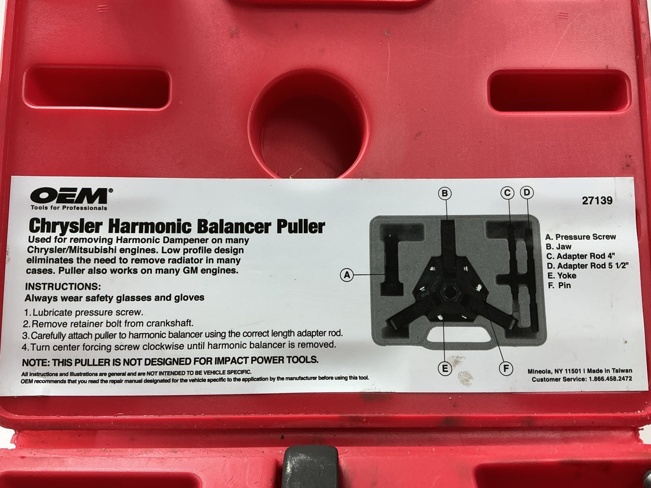 USED #32 OEM TOOLS 27139 Harmonic Damper, Balancer Removal Tool Set For Chrysler