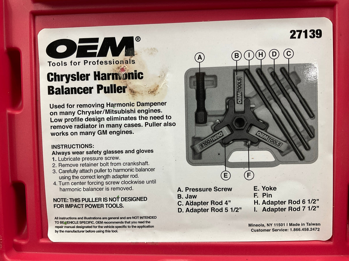 USED #35 OEM TOOLS 27139 Harmonic Damper, Balancer Removal Tool Set For Chrysler