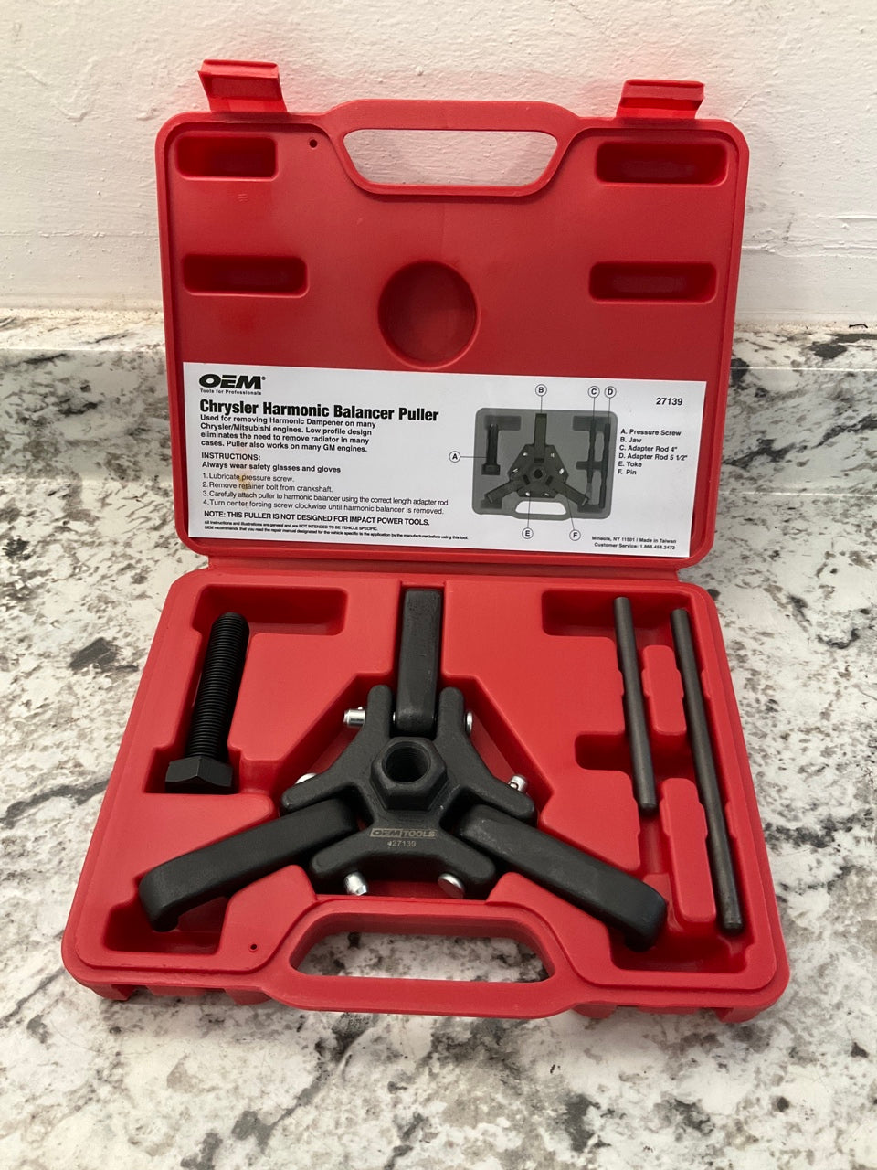 OEM TOOLS 27139 Harmonic Damper Puller, Balancer Removal Tool Set For Chrysler