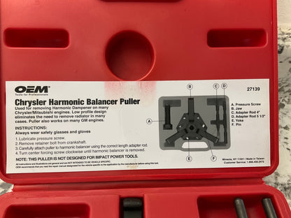 OEM TOOLS 27139 Harmonic Damper Puller, Balancer Removal Tool Set For Chrysler