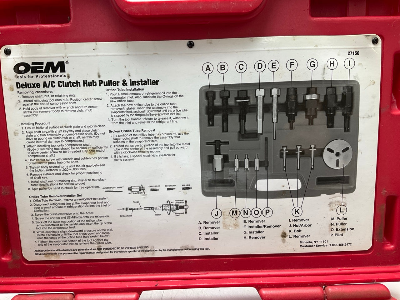 USED #14 - OEM TOOLS 27150 A/C Compressor Clutch Hub Removal Install Tool Set