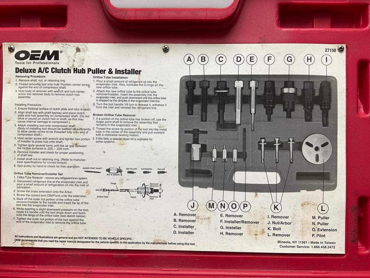 USED #17 - OEM TOOLS 27150 A/C Compressor Clutch Hub Removal Install Tool Set