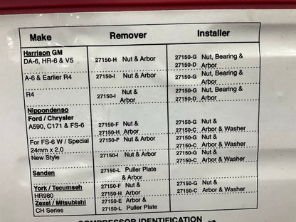USED #20 OEM TOOLS 27150 A/C Compressor Clutch Hub Removal Install Tool Set Kit