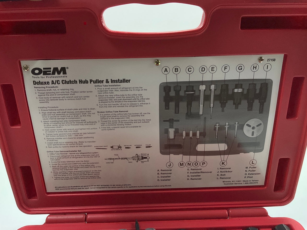 USED #21 OEM TOOLS 27150 A/C Compressor Clutch Hub Removal Install Tool Set Kit