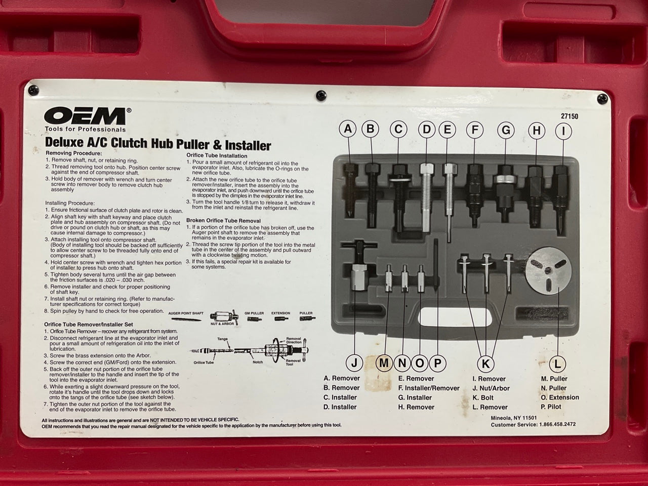 USED #27 OEM TOOLS 27150 A/C Compressor Clutch Hub Removal Install Tool Set Kit