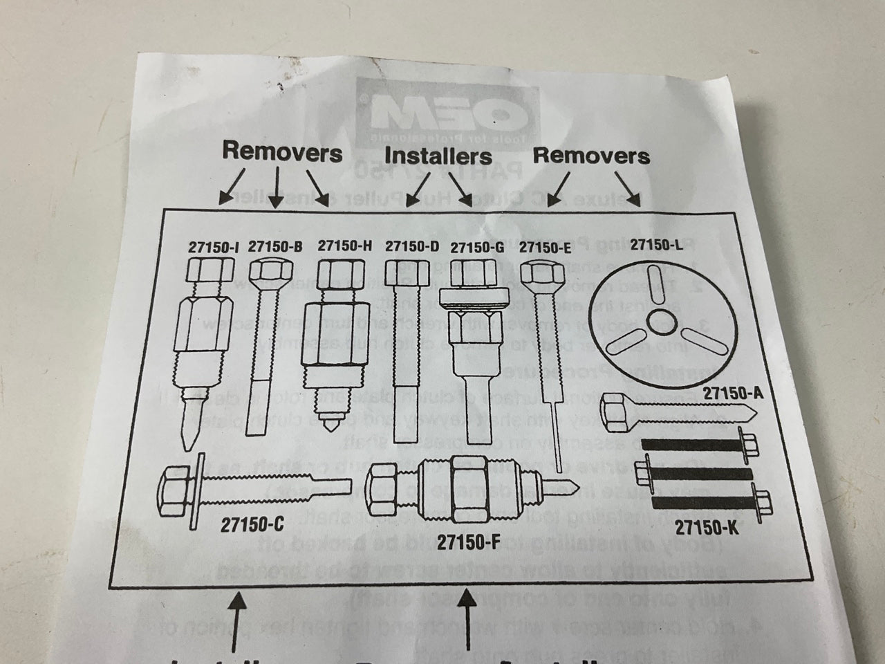 USED #30 - OEM TOOLS 27150 A/C Compressor Clutch Hub Removal Install Tool Set