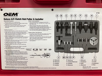 USED #42 OEM TOOLS 27150 A/C Compressor Clutch Hub Removal Install Tool Set Kit