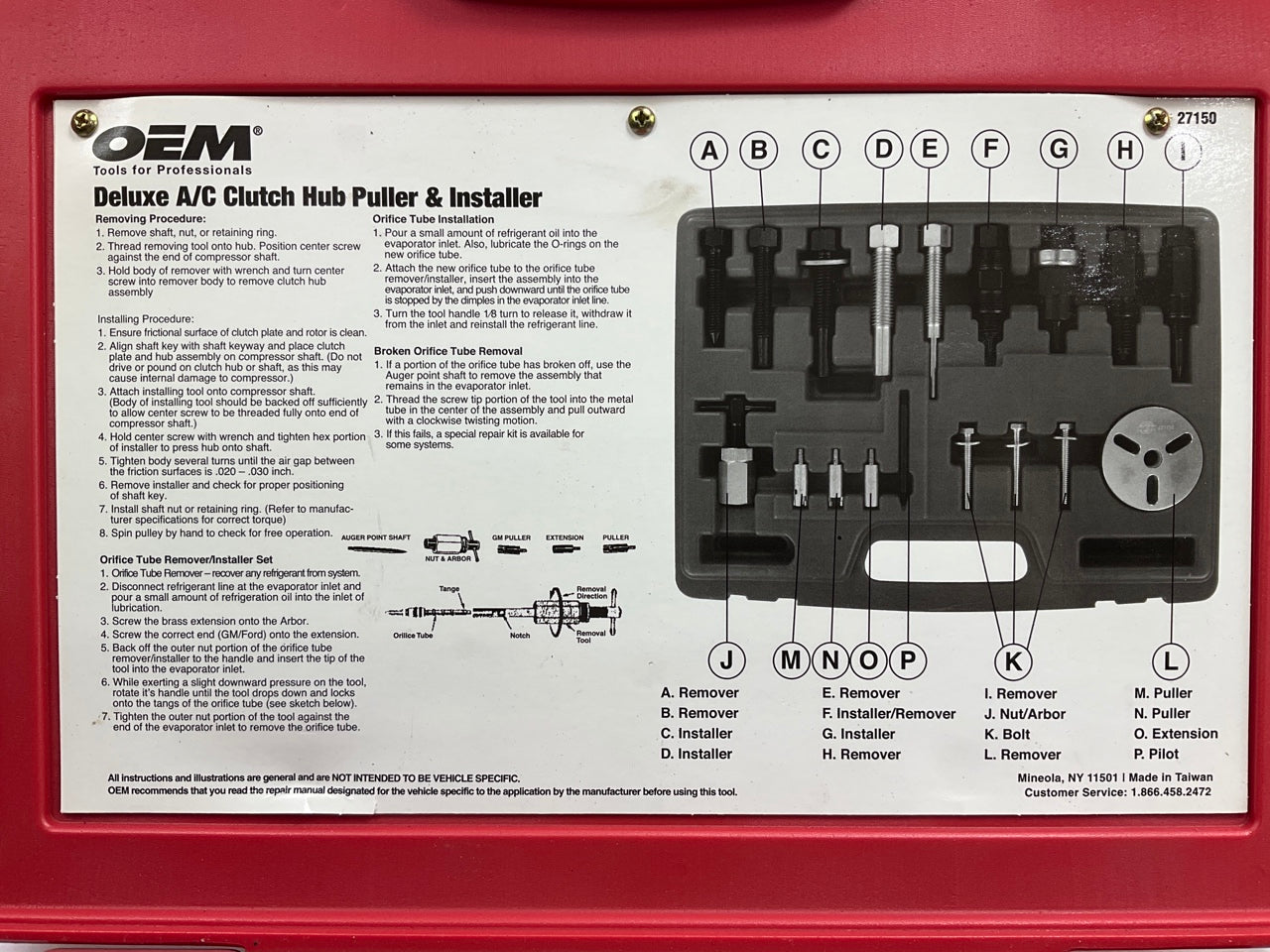 USED #43 - OEM TOOLS 27150 A/C Compressor Clutch Hub Removal Install Tool Set