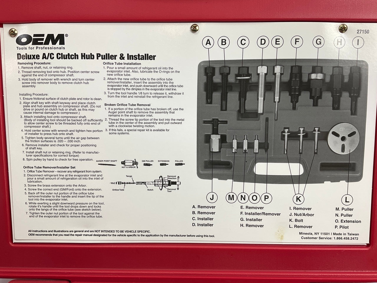 USED #47 - OEM TOOLS 27150 A/C Compressor Clutch Hub Removal Install Tool Set