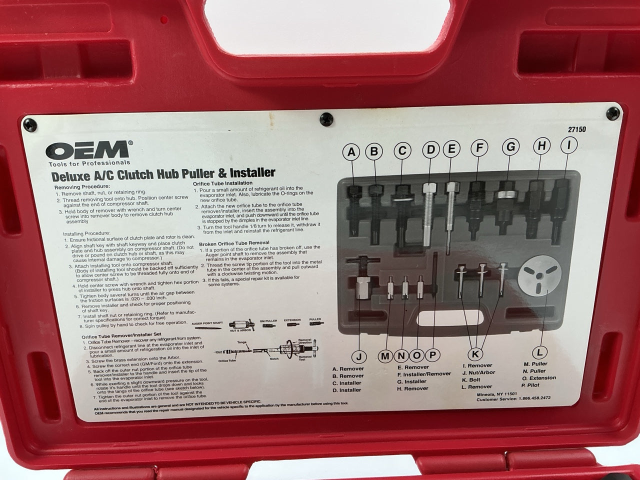 USED # 48 - OEM TOOLS 27150 A/C Compressor Clutch Hub Removal Install Tool Set