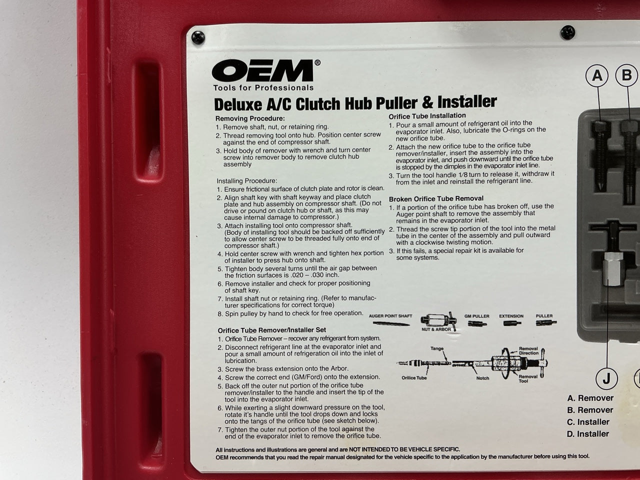 USED #50 - OEM TOOLS 27150 A/C Compressor Clutch Hub Removal Install Tool Set