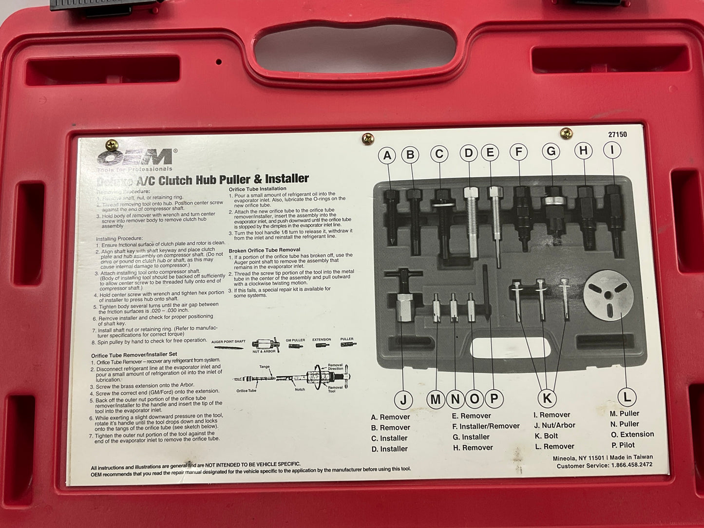 USED #53 - OEM TOOLS 27150 A/C Compressor Clutch Hub Removal Install Tool Set
