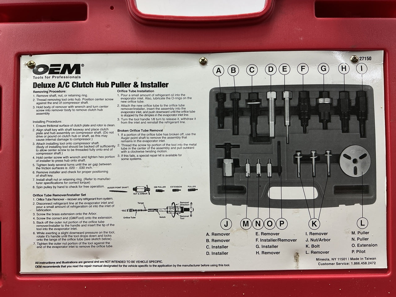 USED #56 - OEM TOOLS 27150 A/C Compressor Clutch Hub Removal Install Tool Set