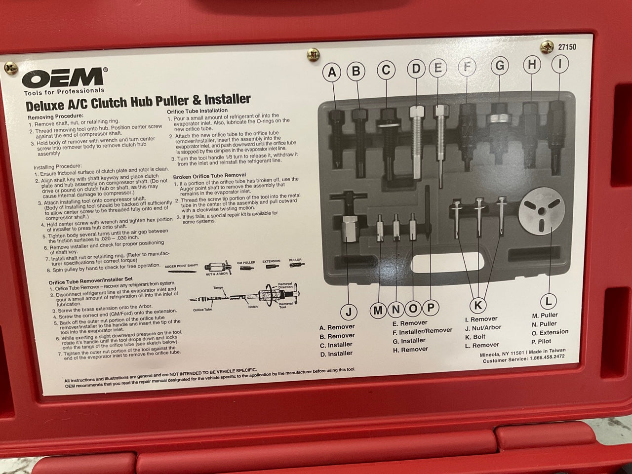 USED # 5 - OEM TOOLS 27150 A/C Compressor Clutch Hub Removal Install Tool Set