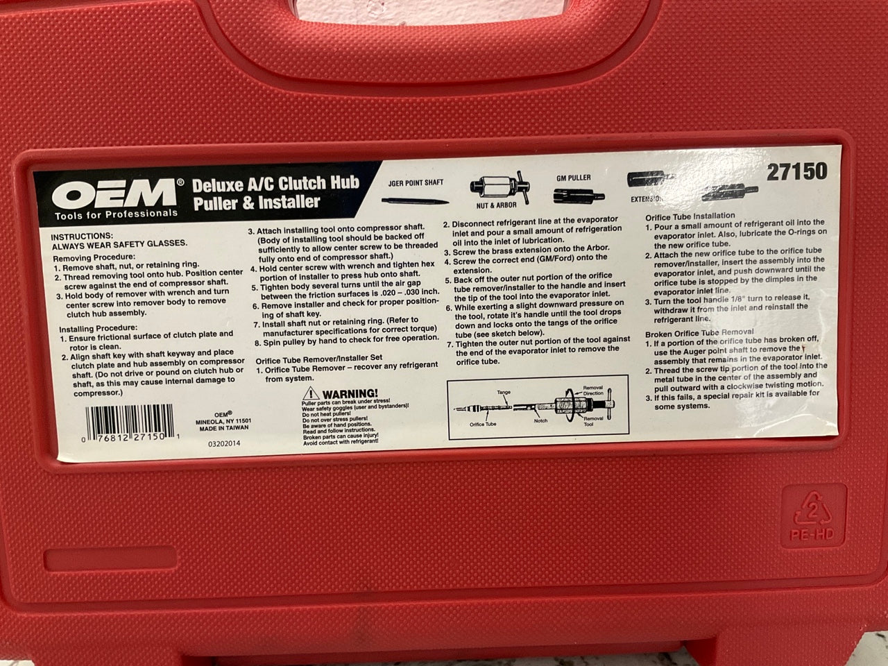 USED # 5 - OEM TOOLS 27150 A/C Compressor Clutch Hub Removal Install Tool Set