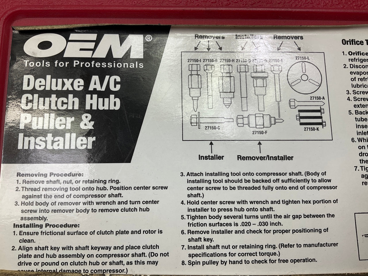 USED # 1 Oem Tools 27150 A/C Compressor Clutch Hub Removal Install Tool Set Kit