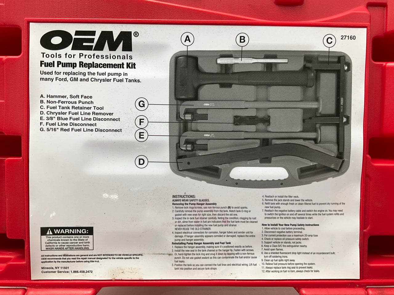 USED #10 OEM TOOLS 27160 Fuel Pump Replacement Tool Set Kit For GM Chrysler Ford