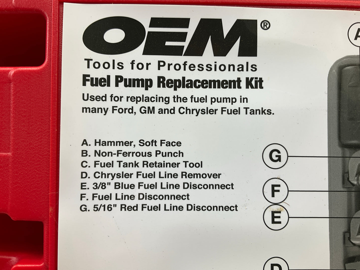 USED #15 OEM TOOLS 27160 Fuel Pump Replacement Tool Set Kit For GM Chrysler Ford
