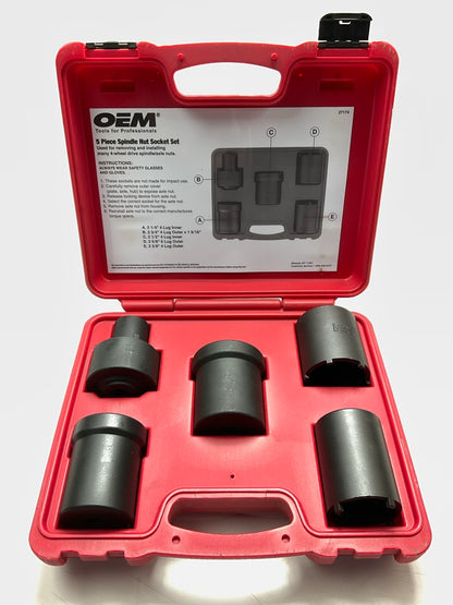 USED #14 OEM Tools 27174 1/2'' Drive 5-Piece Spindle Nut Locknut Axle Socket Set