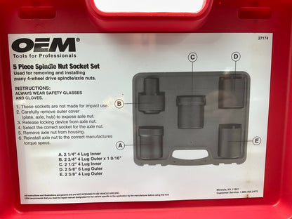 USED #14 OEM Tools 27174 1/2'' Drive 5-Piece Spindle Nut Locknut Axle Socket Set