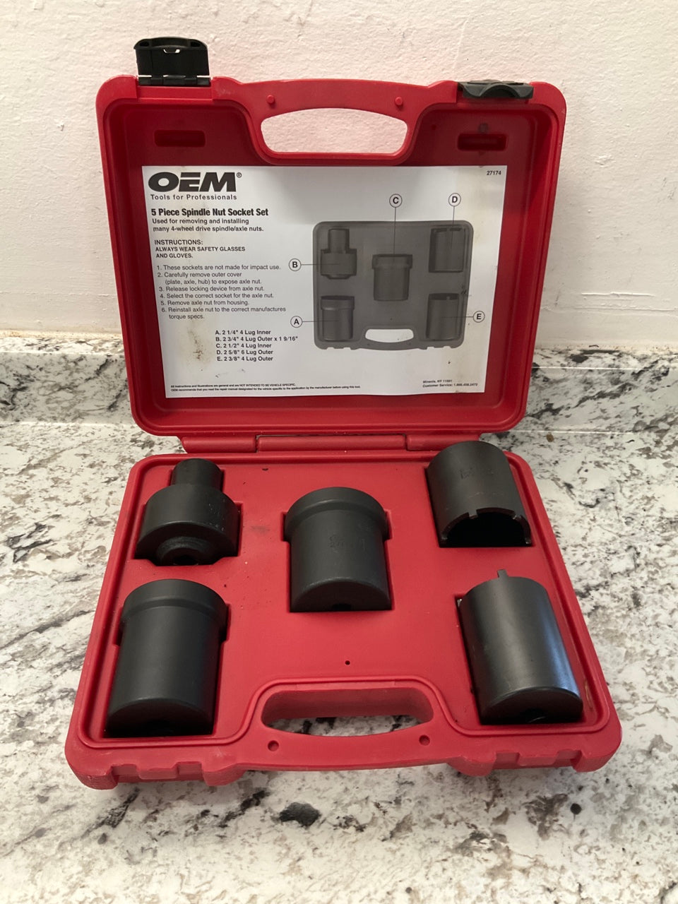 USED #1 OEM Tools 27174 1/2'' Drive 5-Piece 4WD Spindle Nut Remover Socket Tool