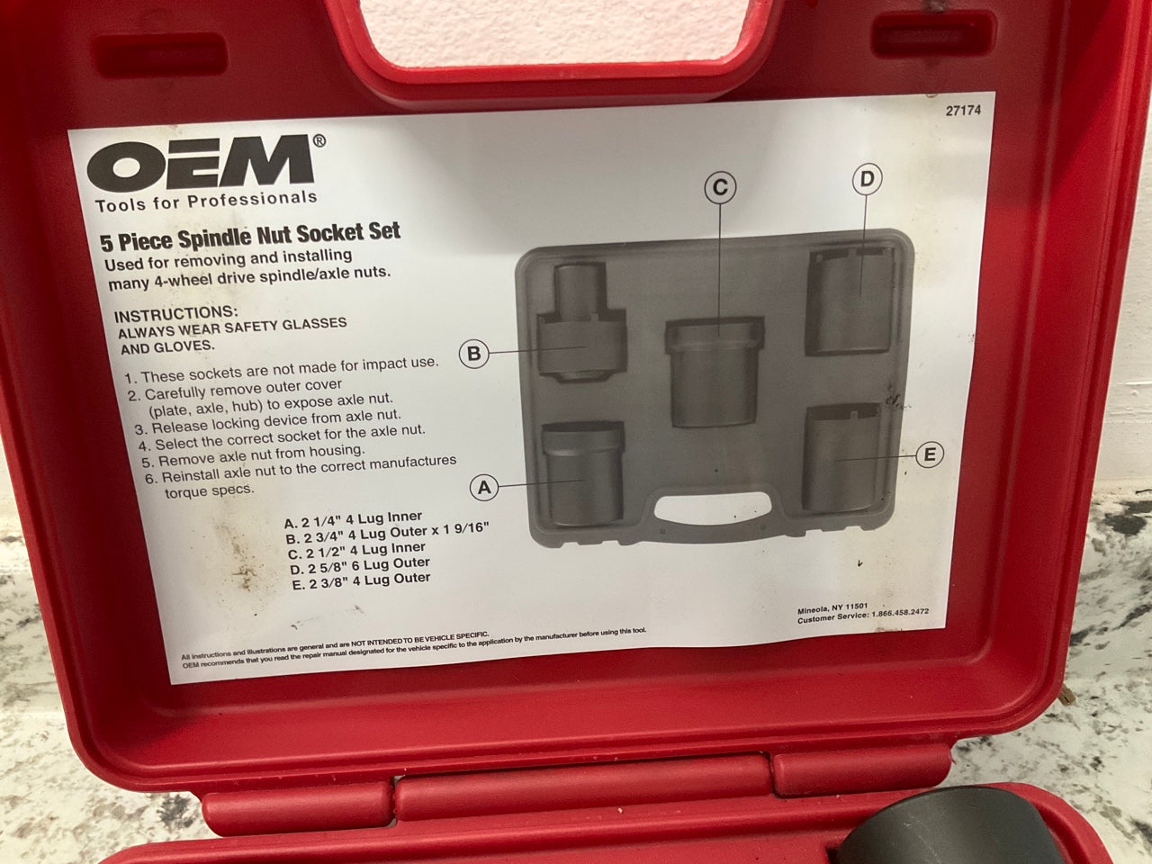 USED #1 OEM Tools 27174 1/2'' Drive 5-Piece 4WD Spindle Nut Remover Socket Tool