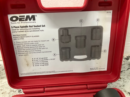 USED #1 OEM Tools 27174 1/2'' Drive 5-Piece 4WD Spindle Nut Remover Socket Tool