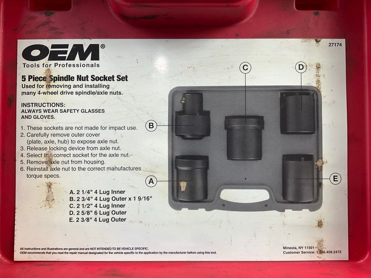 USED #20 OEM Tools 27174 1/2'' Drive 5-Piece Spindle Nut Locknut Axle Socket Set