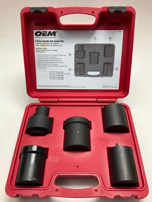 USED #25 OEM Tools 27174 1/2'' Drive 5-Piece Spindle Nut Locknut Axle Socket Set