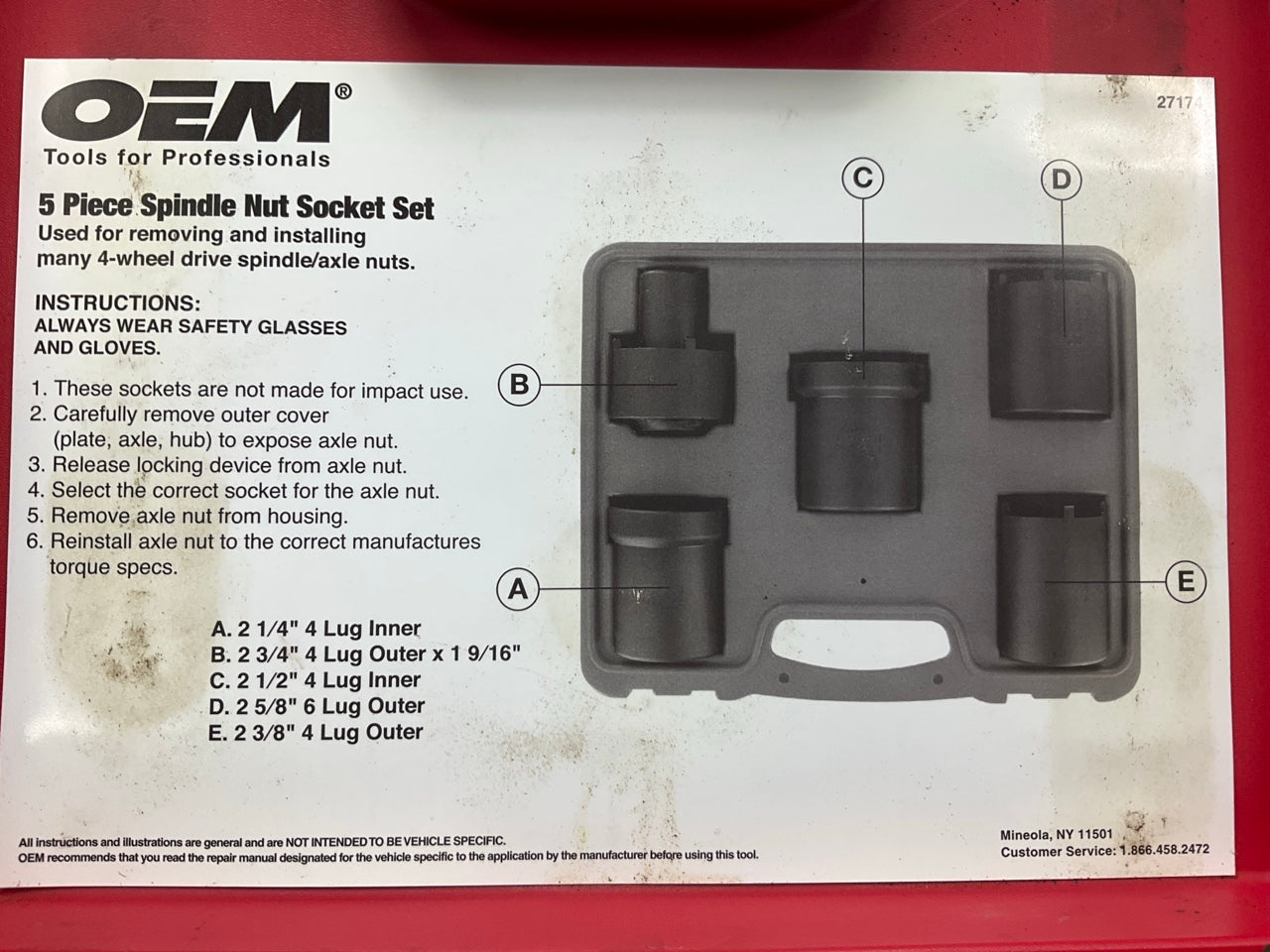 USED #28 OEM Tools 27174 1/2'' Drive 5-Piece Spindle Nut Locknut Axle Socket Set