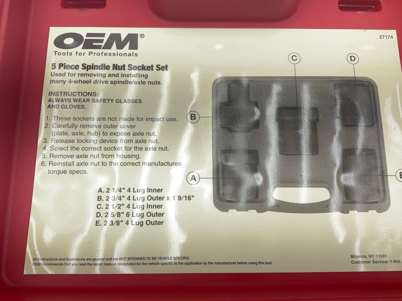 USED #39 OEM Tools 27174 1/2'' Drive 5-Piece Spindle Nut Locknut Axle Socket Set