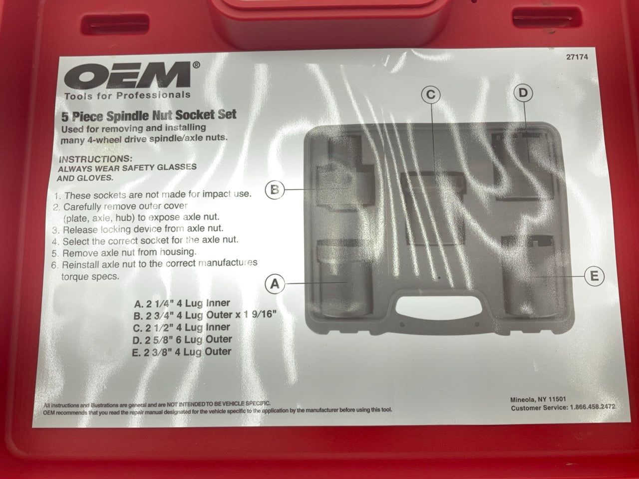 USED #40 OEM Tools 27174 1/2'' Drive 5-Piece Spindle Nut Locknut Axle Socket Set