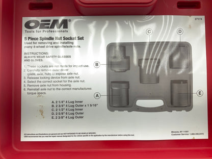 USED #42 OEM Tools 27174 1/2'' Drive 5-Piece 4WD Spindle Nut Remover Socket Tool