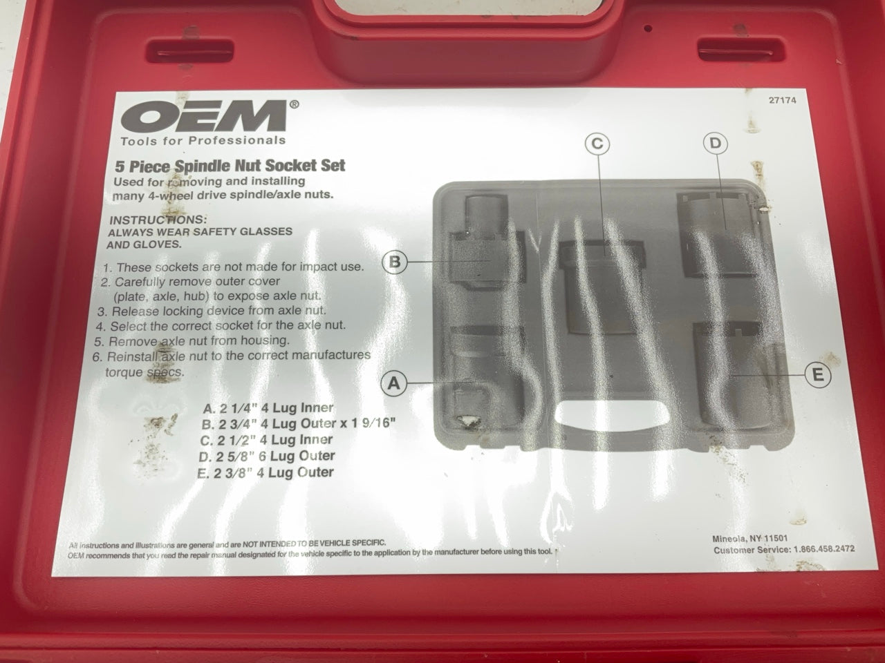 USED #43 OEM Tools 27174 1/2'' Drive 5-Piece 4WD Spindle Nut Remover Socket Tool