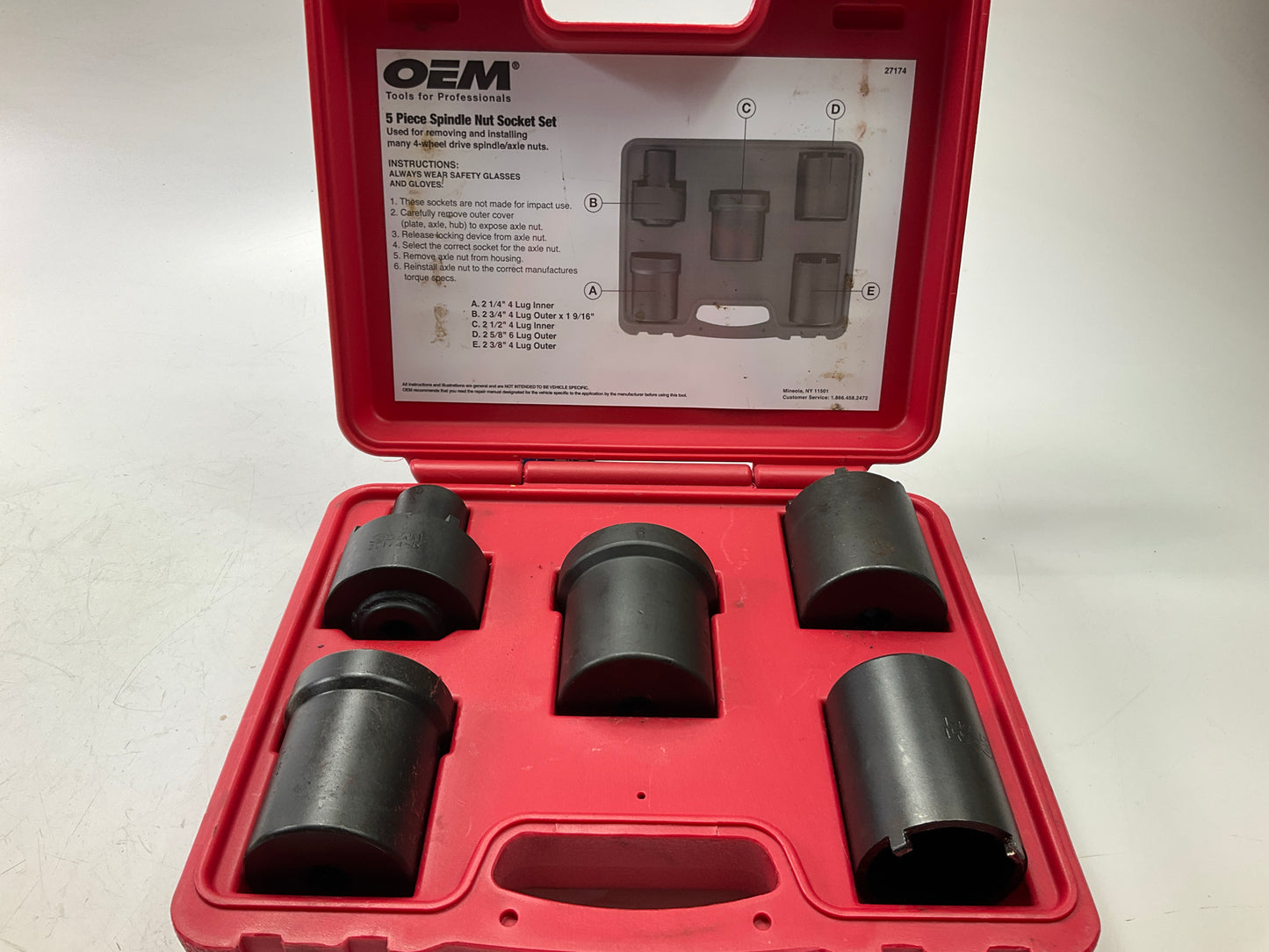 USED #46 OEM Tools 27174 1/2'' Drive 5-Piece Spindle Nut Locknut Axle Socket Set