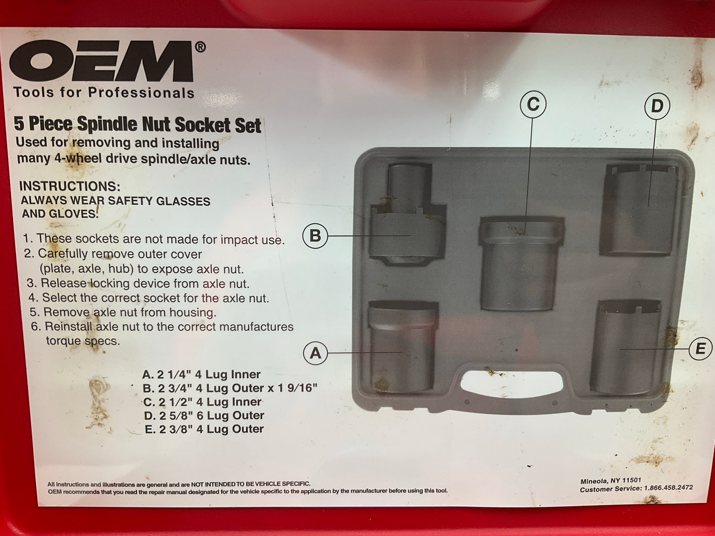 USED #46 OEM Tools 27174 1/2'' Drive 5-Piece Spindle Nut Locknut Axle Socket Set