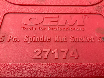 USED #47 OEM Tools 27174 1/2'' Drive 5-Piece Spindle Nut Locknut Axle Socket Set