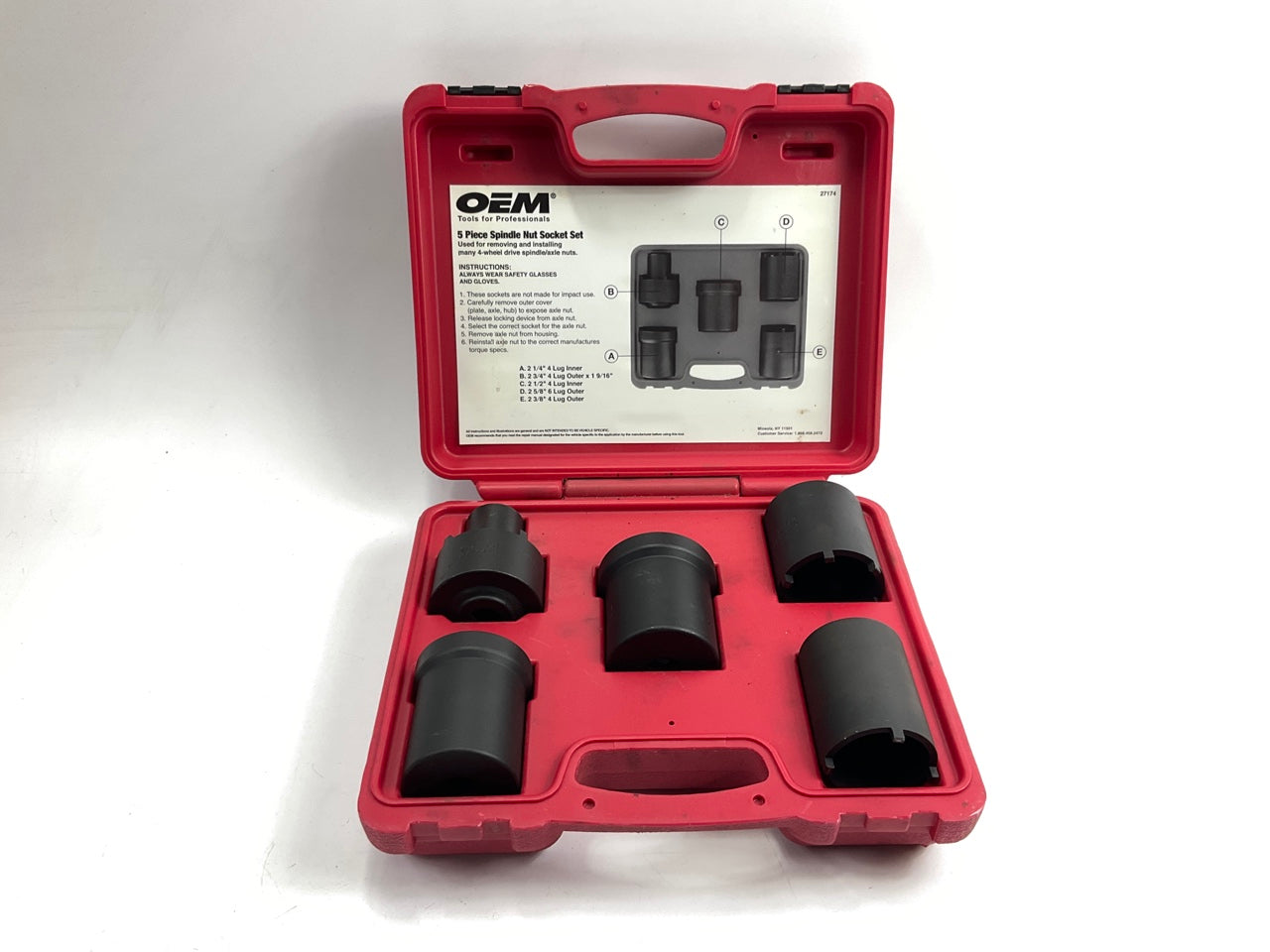 USED #49 OEM Tools 27174 1/2'' Drive 5-Piece 4WD Spindle Nut Remover Socket Tool