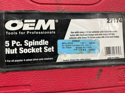 USED #50 OEM Tools 27174 1/2'' Drive 5-Piece Spindle Nut Locknut Axle Socket Set
