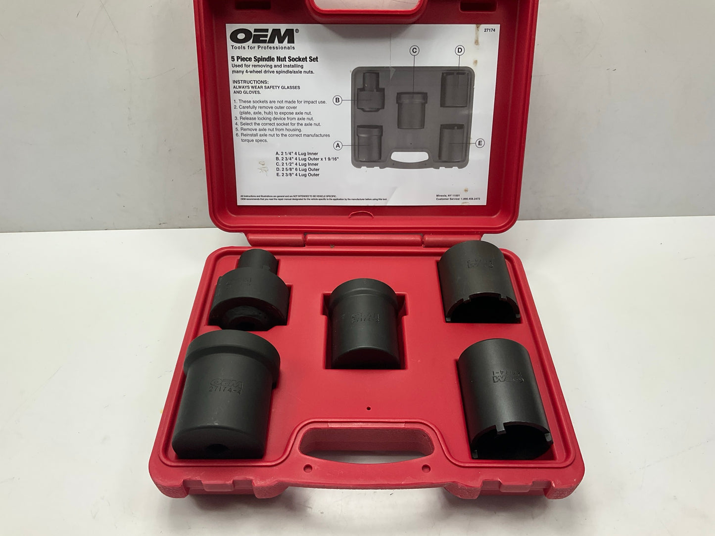 USED #51 OEM Tools 27174 1/2'' Drive 5-Piece Spindle Nut Locknut Axle Socket Set