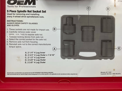USED #51 OEM Tools 27174 1/2'' Drive 5-Piece Spindle Nut Locknut Axle Socket Set