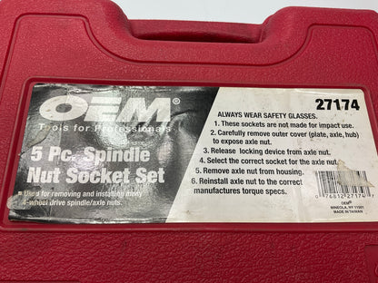 USED #52 OEM Tools 27174 1/2'' Drive 5-Piece Spindle Nut Locknut Axle Socket Set