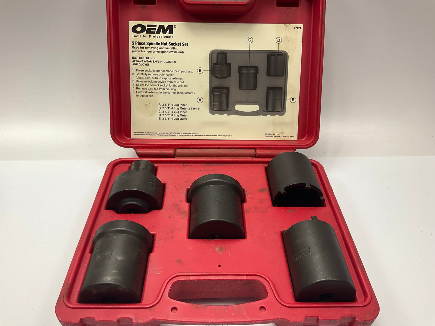 USED #54 OEM Tools 27174 1/2'' Drive 5-Piece Spindle Nut Locknut Axle Socket Set