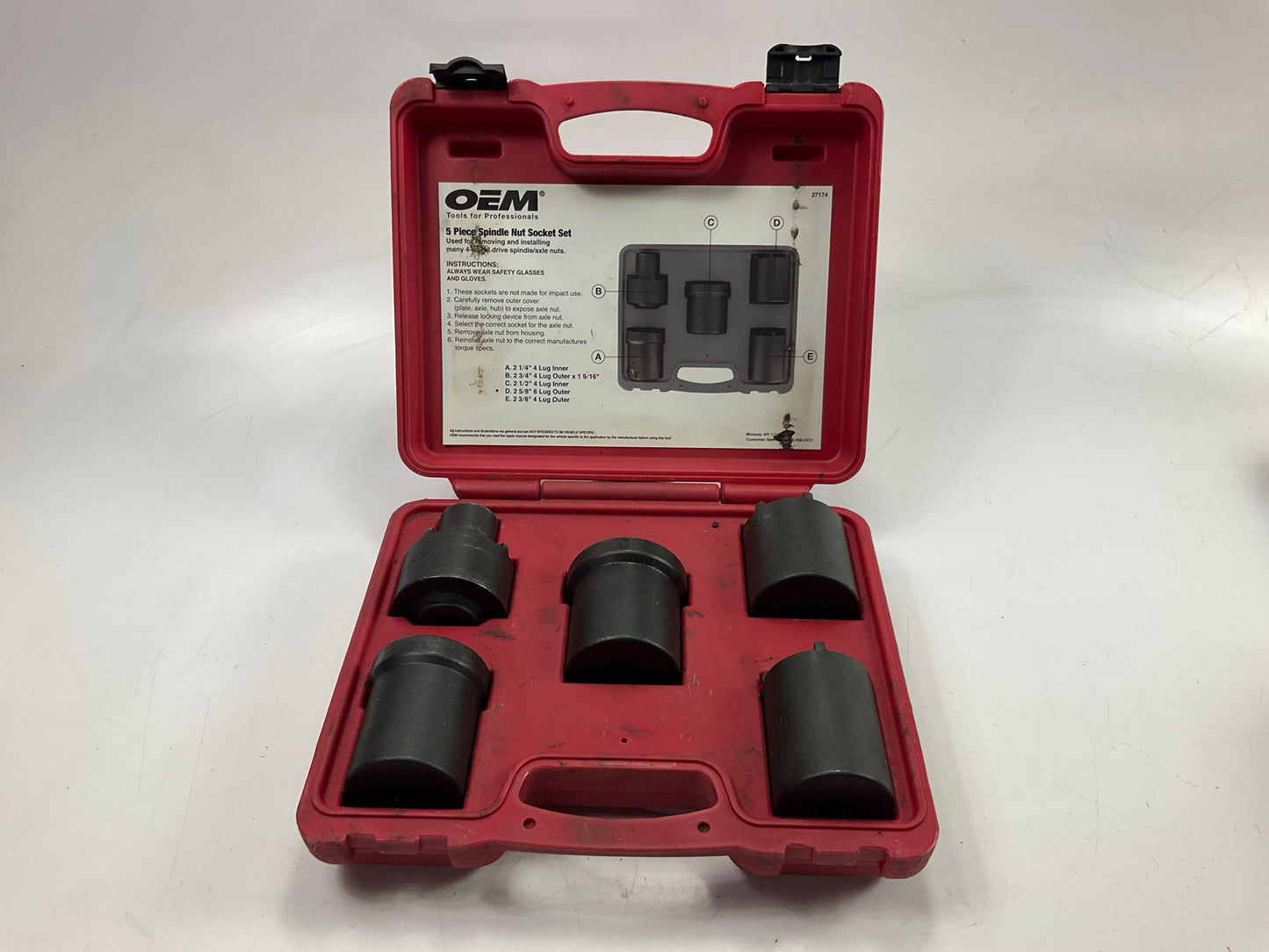 USED #55 OEM Tools 27174 1/2'' Drive 5-Piece Spindle Nut Locknut Axle Socket Set