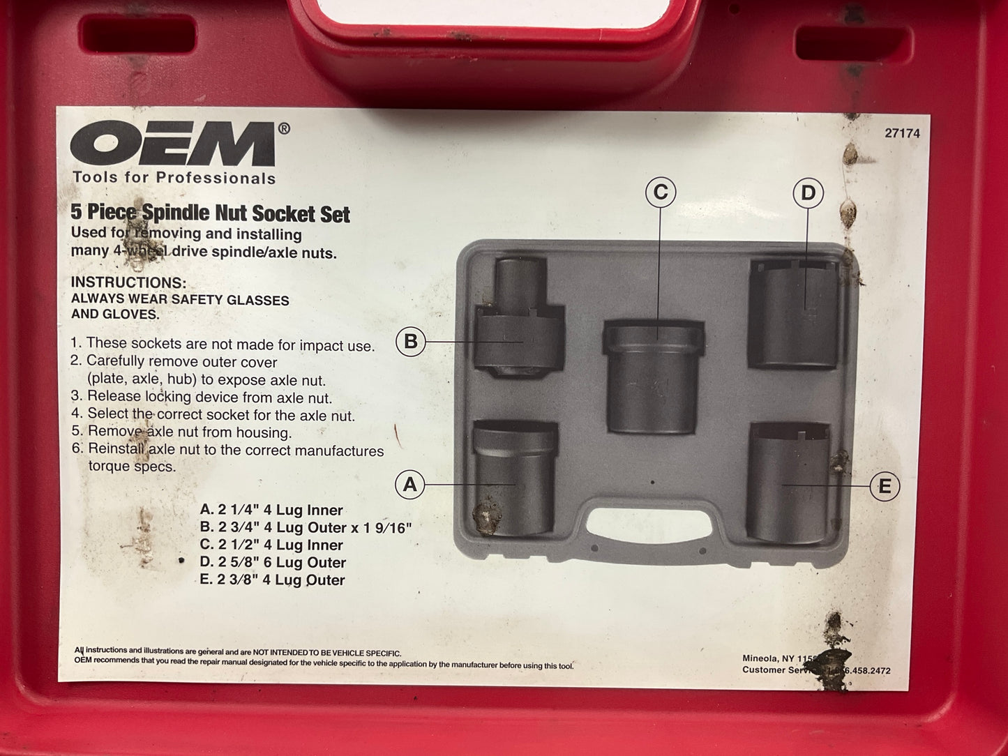 USED #55 OEM Tools 27174 1/2'' Drive 5-Piece Spindle Nut Locknut Axle Socket Set