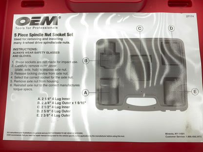 USED #56 OEM Tools 27174 1/2'' Drive 5-Piece Spindle Nut Locknut Axle Socket Set