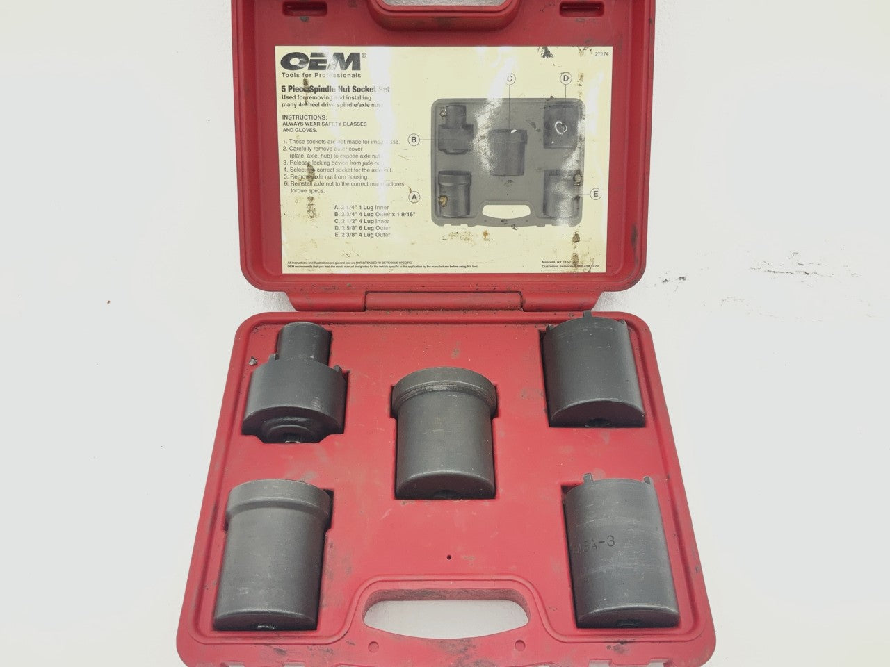 USED #58 OEM Tools 27174 1/2'' Drive 5-Piece Spindle Nut Locknut Axle Socket Set